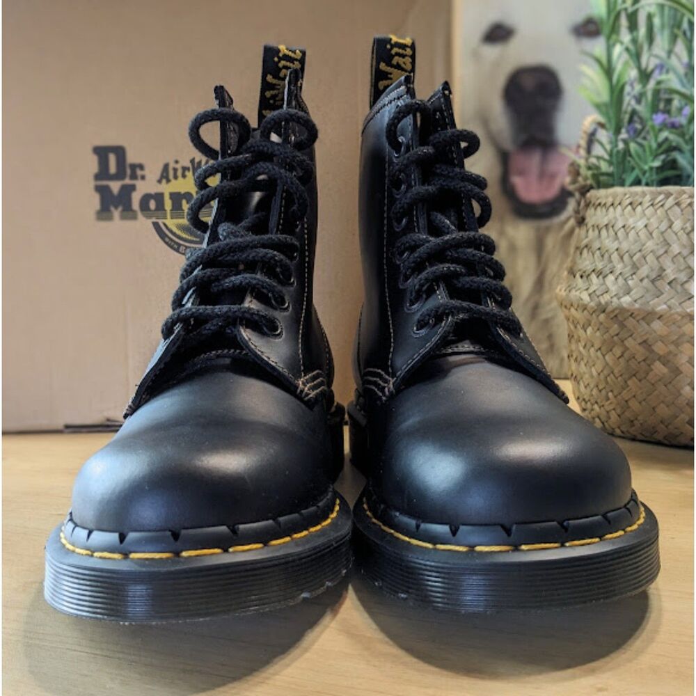 Dr. Martens 1460 Black + Brown Abruzzo WP Leather Lace Up Combat Boots UK 6 NIB - Picture 6 of 14